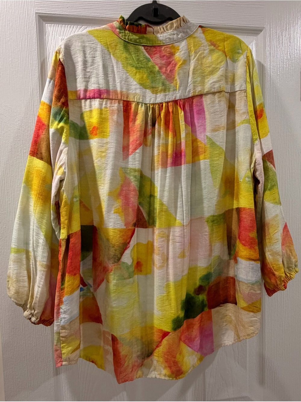 Watercolor Patchwork Button-Front Blouse in Multi-Color - Picture 3 of 5